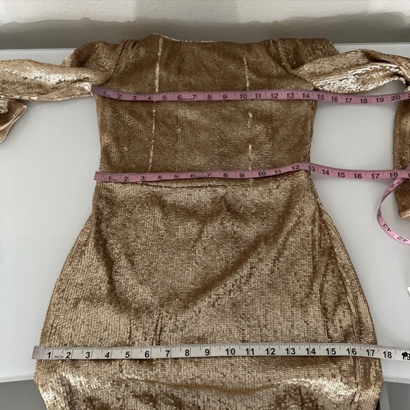 NEW $650 Donna Karan New York [ 4 ] Long Sleeve Stacked Sequin Gown‎ Gold - Picture 3 of 12